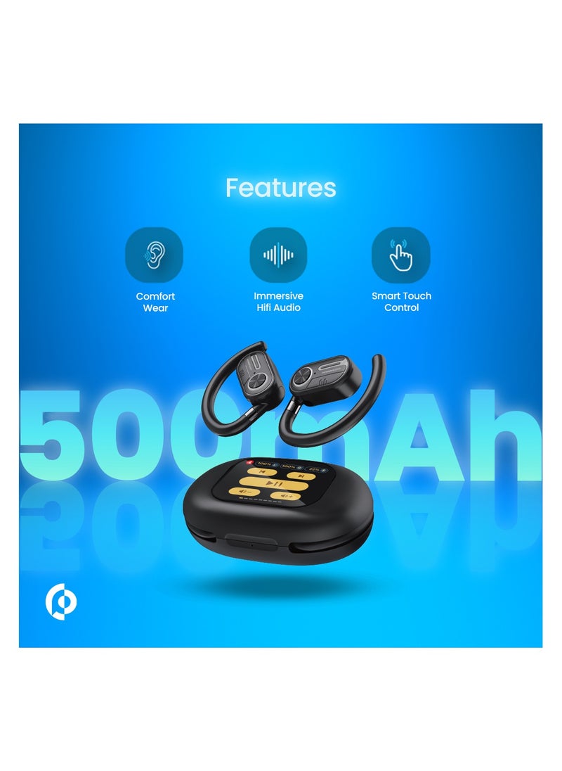 Powerology - Air Conduction ENC TWS Earbuds with Digital Display / Stereo type / Bluetooth Version 5.3 / 10m Wireless range / Immersive Hi-Fi Audio / Open - Ear Wireless / Black - Image 1