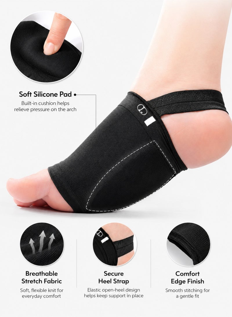 1 Pair Black Arch Support Sleeves with Gel Pads, Metatarsal Compression Foot Brace for Flat Feet, Breathable Plantar Fascia Support for Men and Women - Image 3