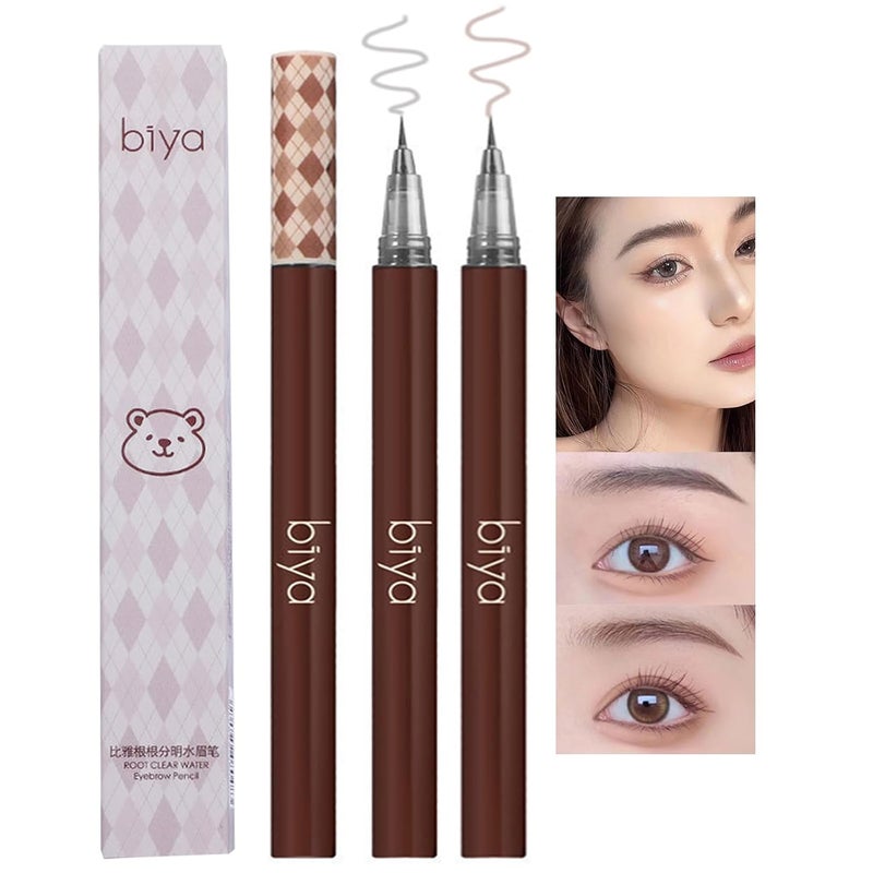 2 Colors Liquid Eyebrow Pencil Set with Hyper Sharp Tip Brush 2pcs Long Lasting Natural Professional Fine Sketch Liquid Eye Brow Pen Gray  Brown