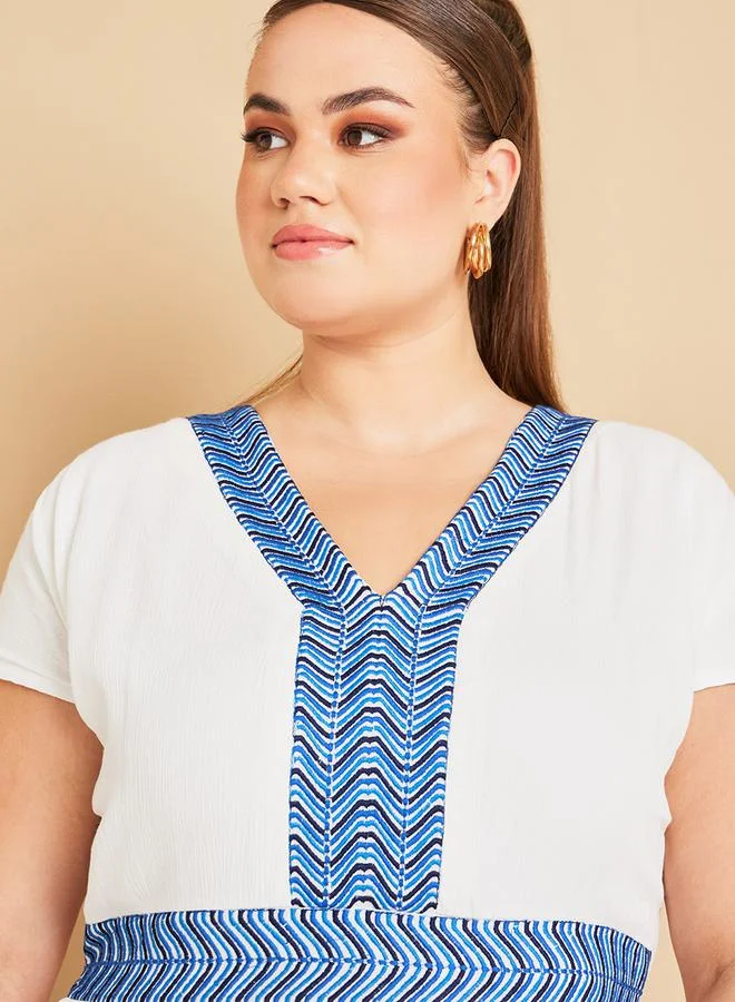 Styli Embroidered Tie Back Detail Maxi Dress