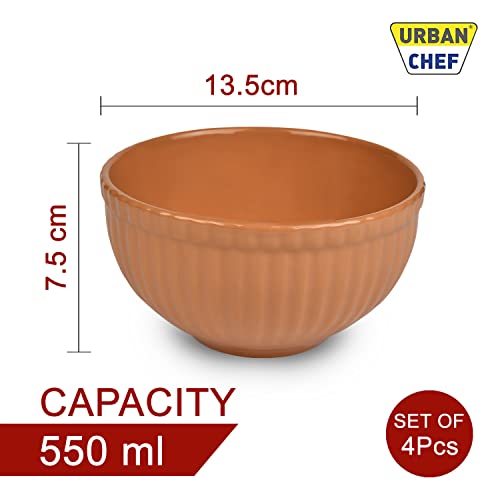 URBAN CHEF Ceramic Bowl | 500 ml | Kitchen Accessories Items for Home, Serving Bowl,Bowl Set for Gift, Microwave Safe Bowl Set, Ice Cream Bowl, Prism Ceramic Handcrafted (Set of 4 - Colour May Vary) - Image 4