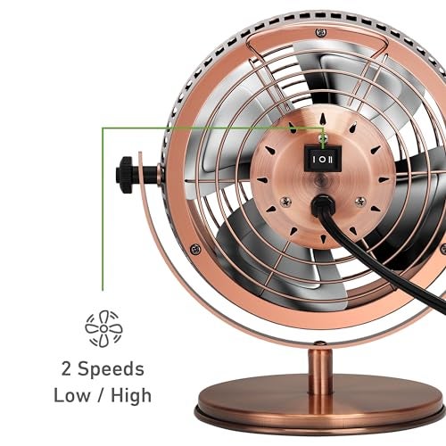 HOLMES 6" Heritage Table Fan, 2 Speeds, 4 Blades, Adjustable 145° Head Tilt, Metal Construction, Ideal for Home, Bedrooms, Dorm Rooms or Office, Brushed Copper - Image 3