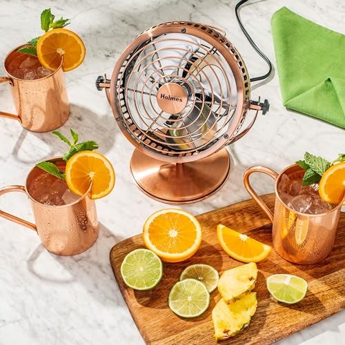 HOLMES 6" Heritage Table Fan, 2 Speeds, 4 Blades, Adjustable 145° Head Tilt, Metal Construction, Ideal for Home, Bedrooms, Dorm Rooms or Office, Brushed Copper - Image 2