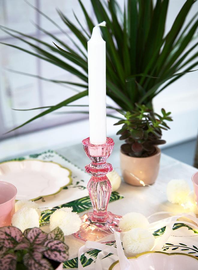 Talking Tables Boho Pink Glass Candlestick Holder Height 16cm One Size Glass Candle Holder,Large - Image 2