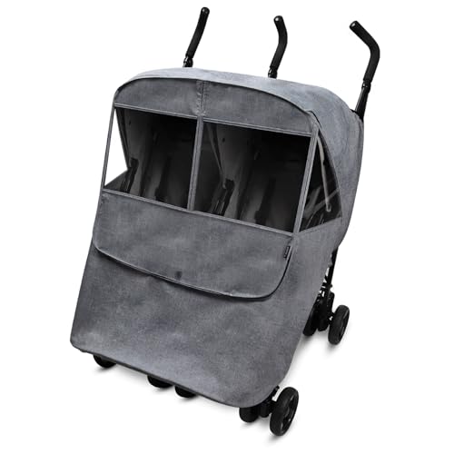 Manito Melange TwinDouble Stroller Weather ShieldStroller Cover WaterRepellent Weather Protection for Rain Snow Wind Cold All Season Black Grey - Image 1