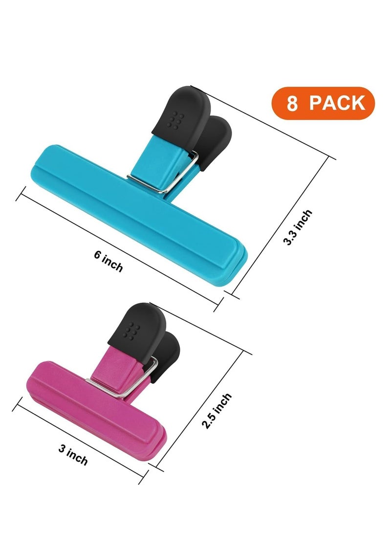 Oasisgalore - 8 Pack Assorted Sizes,Colors Chip Clips, Wide Open Food Bag Clips with Airtight Seal (4 Large, 4 Small) - Image 1