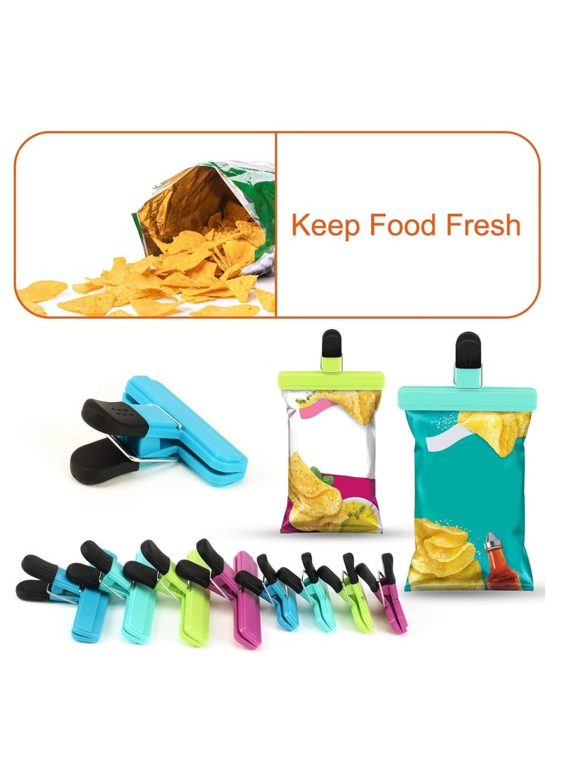 Oasisgalore - 8 Pack Assorted Sizes,Colors Chip Clips, Wide Open Food Bag Clips with Airtight Seal (4 Large, 4 Small) - Image 1