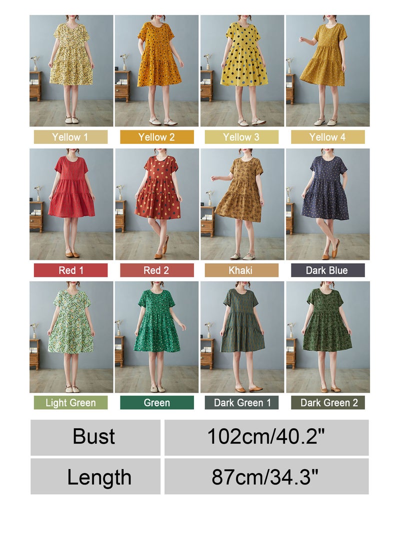 Summer Dress One Size Breathable Cotton Blend Vintage Print - Flared Silhouette Loose Dress for Casual Daily Wear - Image 4
