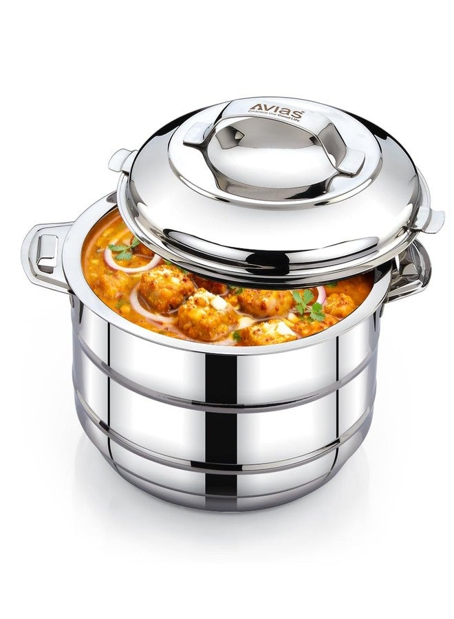 AVIAS Astra Plus Stainless Steel 3500ml Casserole | Double Walled PUF Insulated Roti & Chapati Hot Box for kitchen | Hot case for Rice & Gravy | 3.5L - Image 1