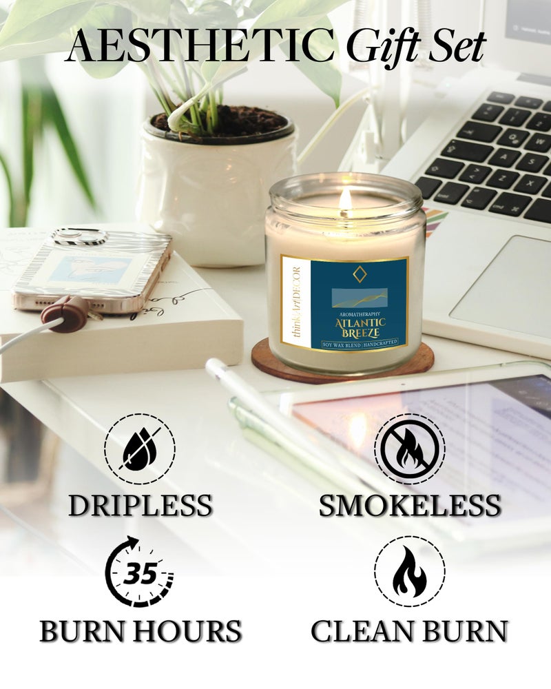 ThinkArtDecor Soy Wax Scented Candles for Home Decoration, Burn Time 35-40 Hrs, Luxury Fragrance Candles for Gifting, Aesthetic Glass Jar Aroma Therapy Candle (Atlantic Breeze) - Image 3