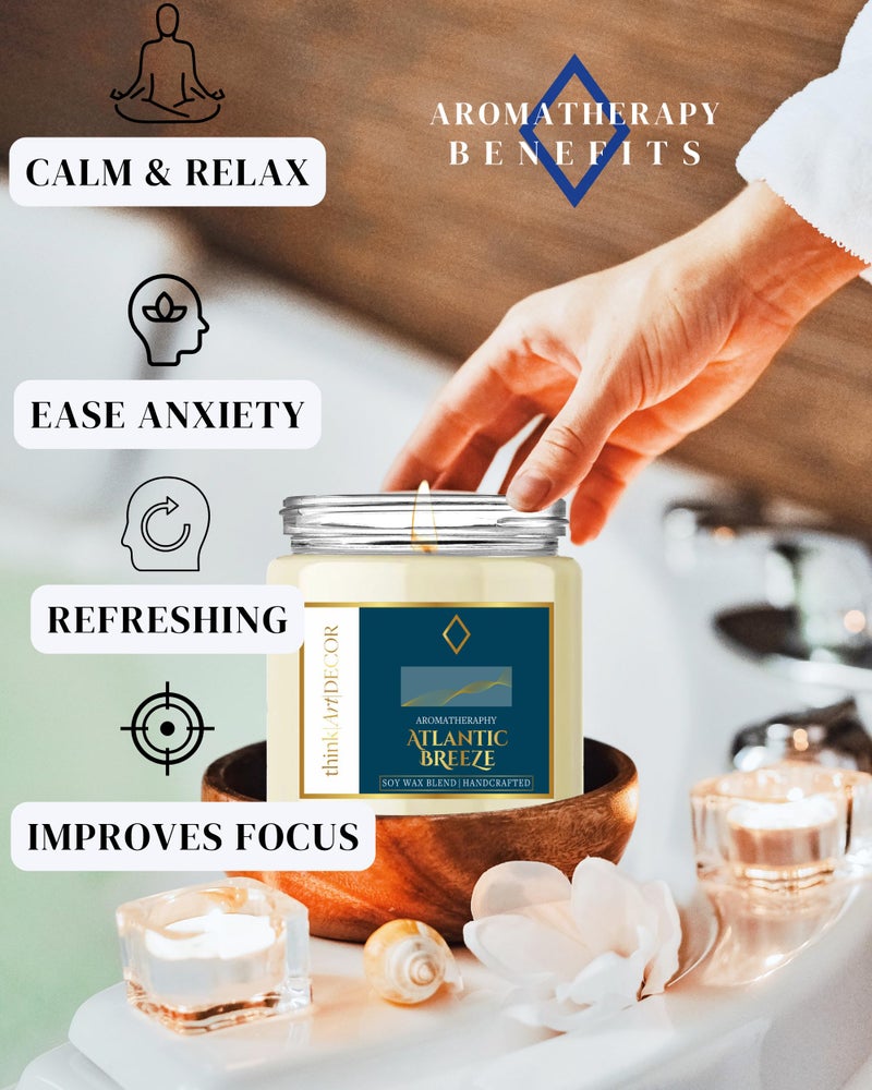 ThinkArtDecor Soy Wax Scented Candles for Home Decoration, Burn Time 35-40 Hrs, Luxury Fragrance Candles for Gifting, Aesthetic Glass Jar Aroma Therapy Candle (Atlantic Breeze) - Image 2