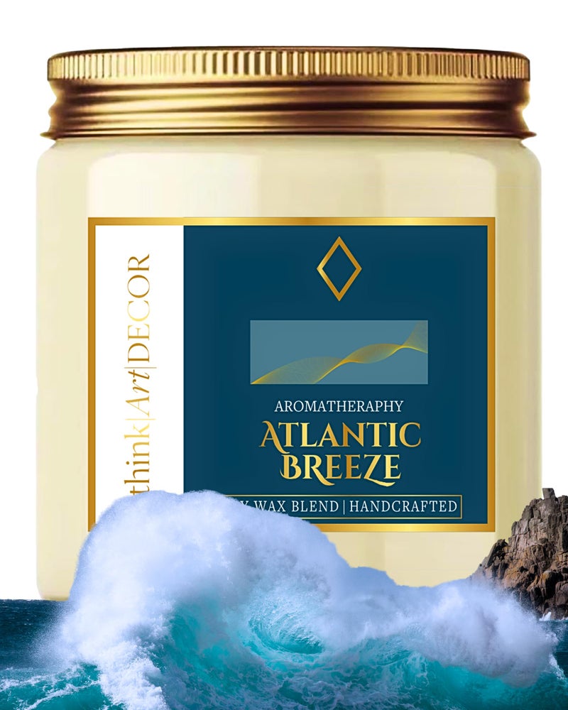 ThinkArtDecor Soy Wax Scented Candles for Home Decoration, Burn Time 35-40 Hrs, Luxury Fragrance Candles for Gifting, Aesthetic Glass Jar Aroma Therapy Candle (Atlantic Breeze) - Image 1