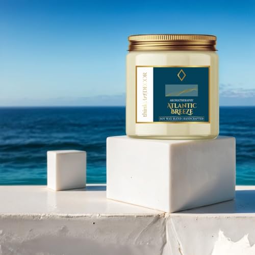 ThinkArtDecor Soy Wax Scented Candles for Home Decoration, Burn Time 35-40 Hrs, Luxury Fragrance Candles for Gifting, Aesthetic Glass Jar Aroma Therapy Candle (Atlantic Breeze) - Image 5