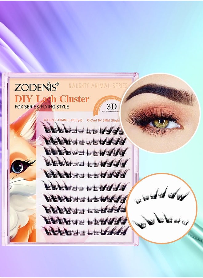 ZODENIS - 120Pcs Lashes Cluster DIY Lash Extension Kit Fox Series 9-16mm Mix Individual Lashes Fox Eye Lashes Natural Look Cluster Lashes C Curl Wispy False Eyelashes Lashes Kit - Image 1