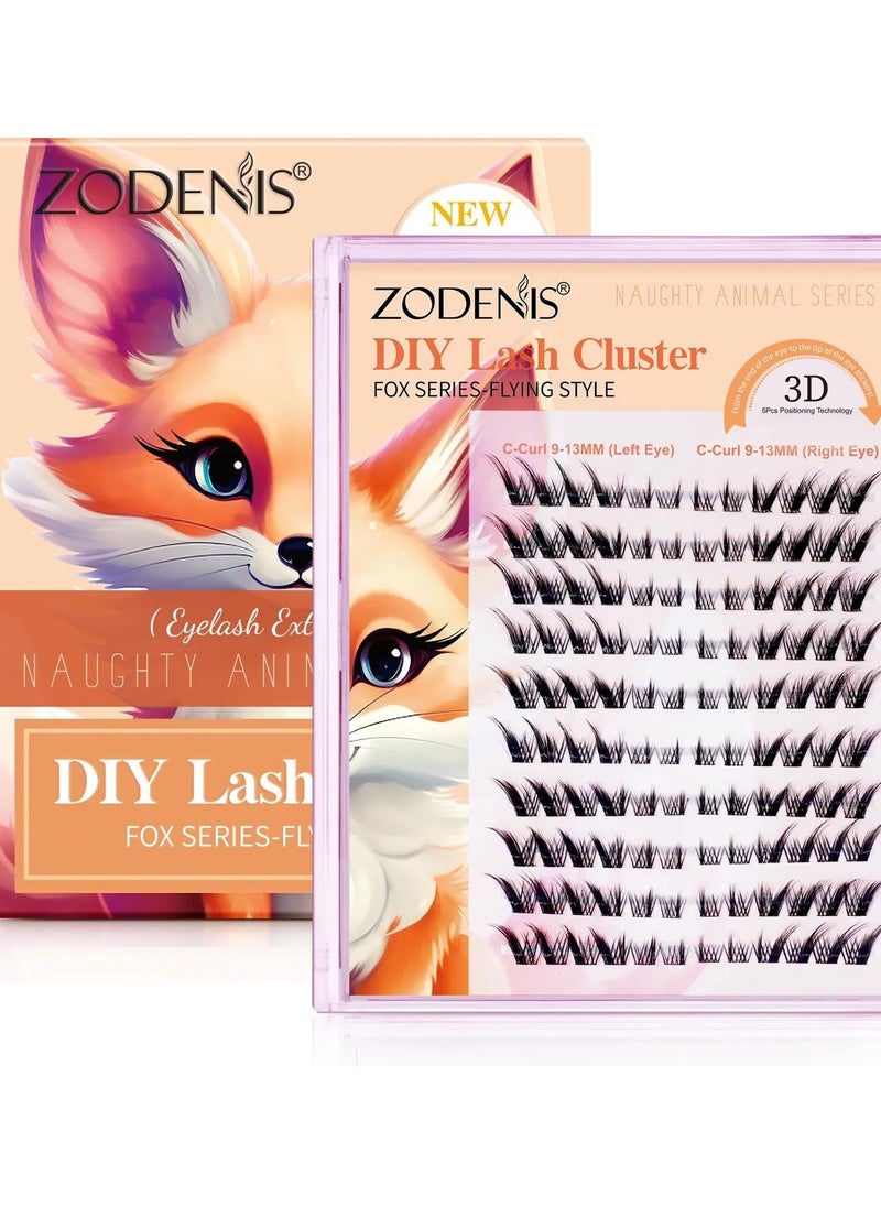 ZODENIS - 120Pcs Lashes Cluster DIY Lash Extension Kit Fox Series 9-16mm Mix Individual Lashes Fox Eye Lashes Natural Look Cluster Lashes C Curl Wispy False Eyelashes Lashes Kit - Image 1