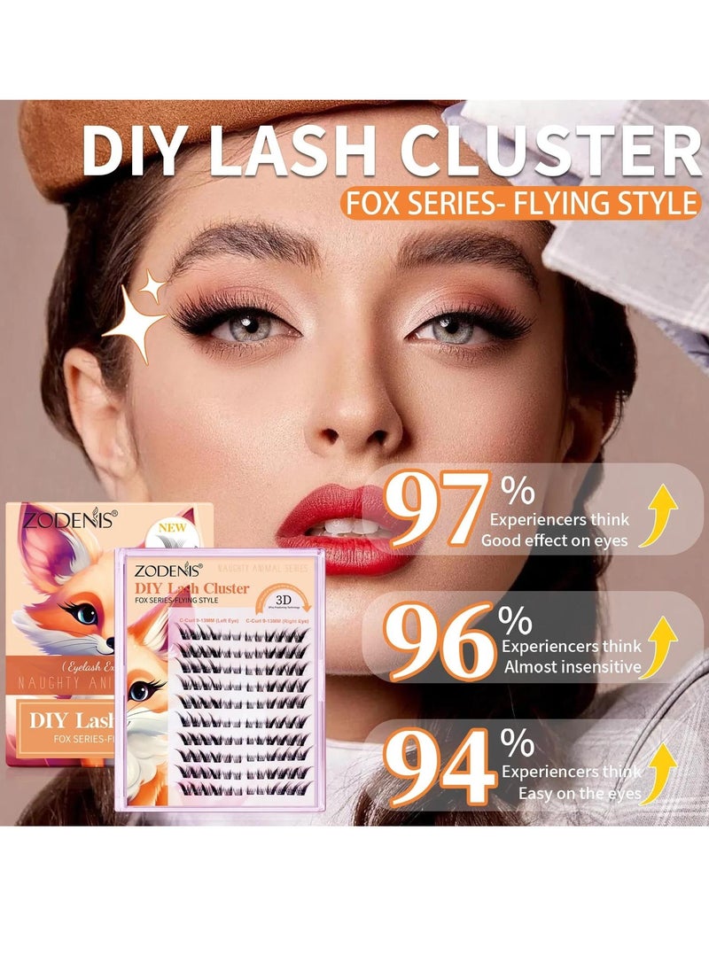 ZODENIS - 120Pcs Lashes Cluster DIY Lash Extension Kit Fox Series 9-16mm Mix Individual Lashes Fox Eye Lashes Natural Look Cluster Lashes C Curl Wispy False Eyelashes Lashes Kit - Image 1