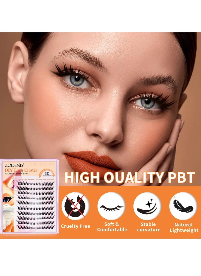 ZODENIS - 120Pcs Lashes Cluster DIY Lash Extension Kit Fox Series 9-16mm Mix Individual Lashes Fox Eye Lashes Natural Look Cluster Lashes C Curl Wispy False Eyelashes Lashes Kit - Image 1