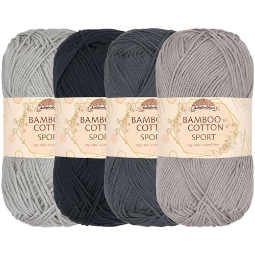 BambooMN JubileeYarn Bamboo Cotton Sport Yarn - 50g/Skein - Shades of Grey - 4 Skeins - Image 1