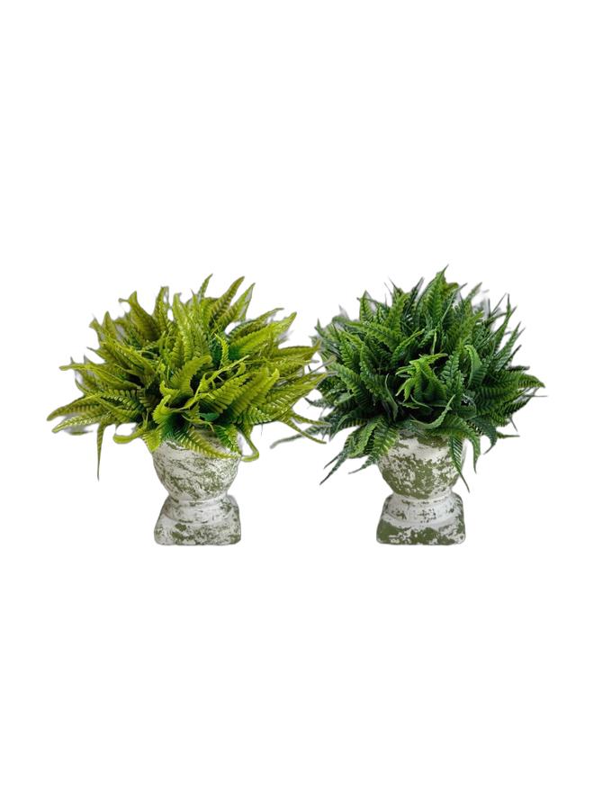 2-Pack Realistic Faux Greenery Bundle - 7.9 Inch Potted Fern & Mini Topiary Ball for Indoor Shelf, Desk & Home Aesthetics (Dark & Light Green) - Image 1