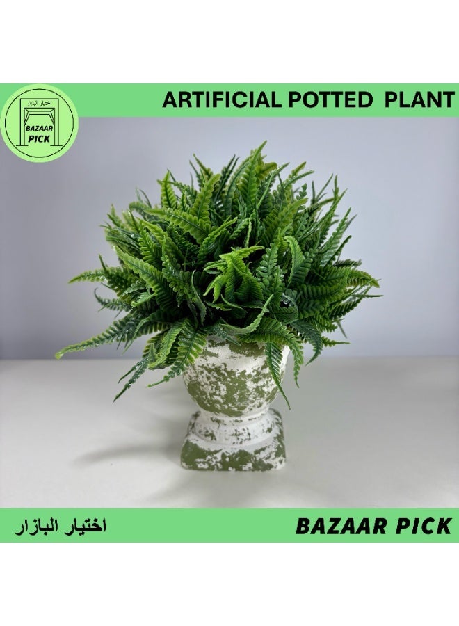 2-Pack Realistic Faux Greenery Bundle - 7.9 Inch Potted Fern & Mini Topiary Ball for Indoor Shelf, Desk & Home Aesthetics (Dark & Light Green) - Image 3