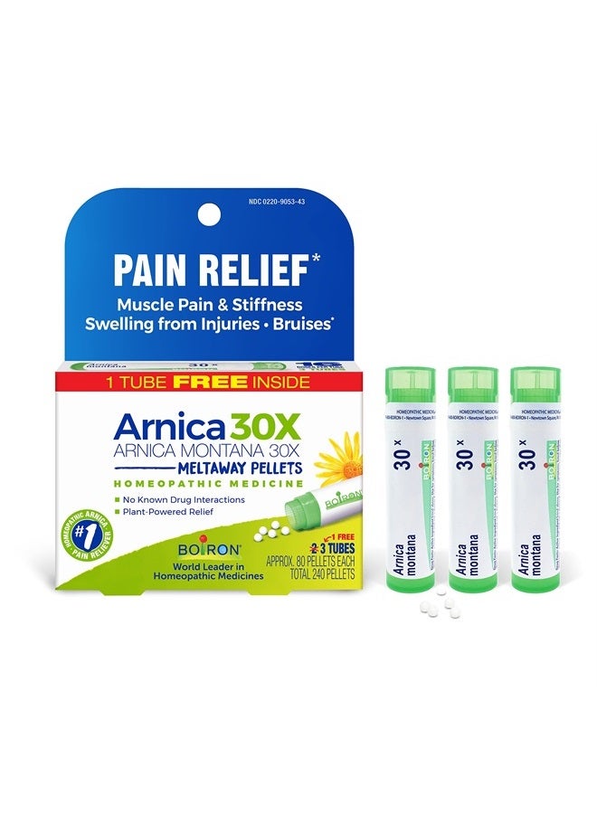 Boiron Arnica Montana 30X Homeopathic Medicine for Relief from Muscle Pain, Muscle Stiffness, Swelling from Injury, and Discoloration from Bruises - 3 Count (240 Pellets)  - Image 1