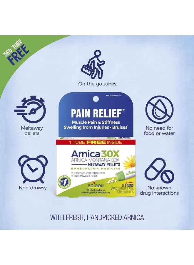 Boiron Arnica Montana 30X Homeopathic Medicine for Relief from Muscle Pain, Muscle Stiffness, Swelling from Injury, and Discoloration from Bruises - 3 Count (240 Pellets)  - Image 3