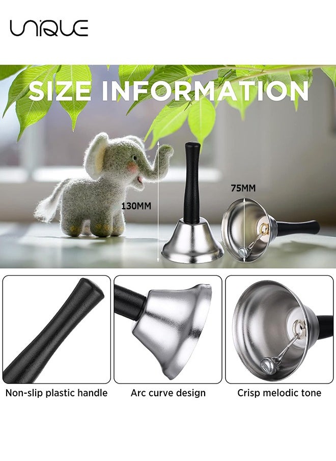Unique Loud Hand Bell, Silver Steel Hand Bells for Adults, Dinner Bells for Inside Classroom Bell, for Food Line, Alarm, Jingles, Ringing(Silver)  - Image 2