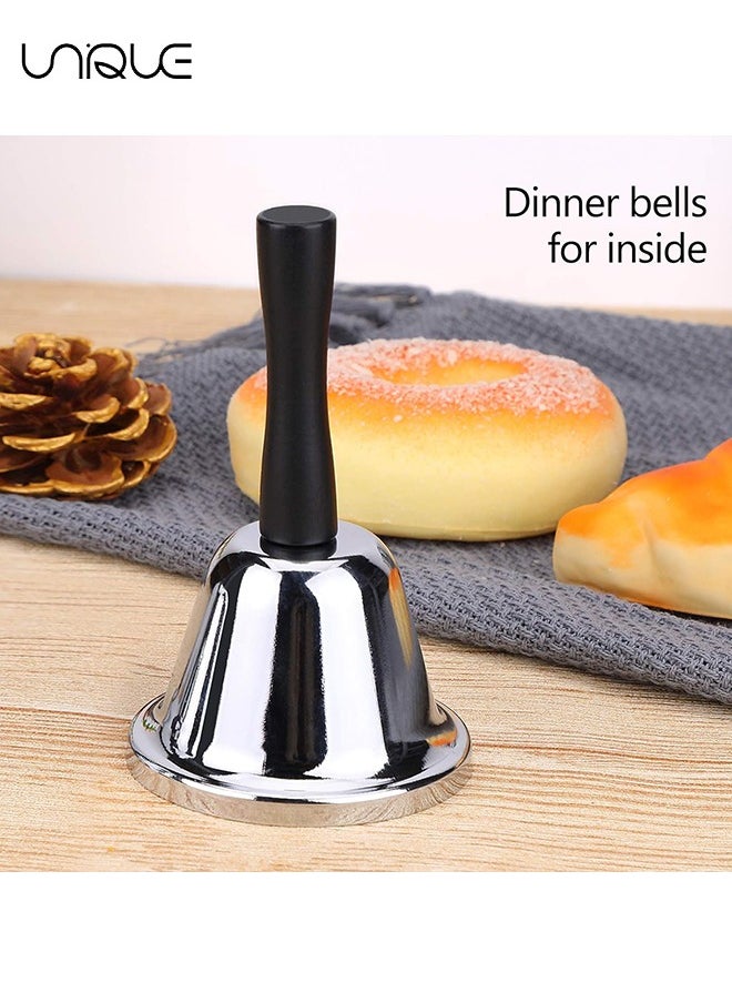 Unique Loud Hand Bell, Silver Steel Hand Bells for Adults, Dinner Bells for Inside Classroom Bell, for Food Line, Alarm, Jingles, Ringing(Silver)  - Image 4