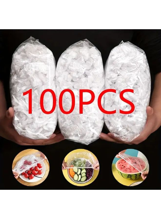 100 قطعة أغطية طعام قابلة للتصريف ثقيلة مقاومة للتسرب غطاء بلاستيكي شفاف للتخزين - Image 4
