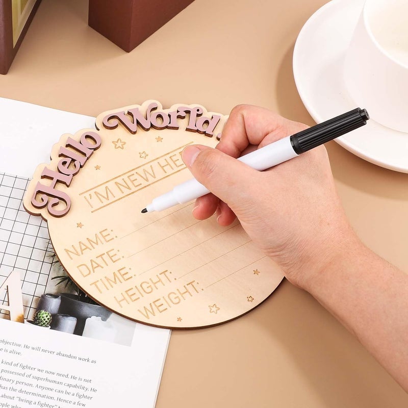 NQEUEPN Baby Announcement Sign Im New Here Wooden Baby Announcement Sign Hello World Newborn Sign Photography Props Welcome Baby Birth Record DecorationWord - Image 5