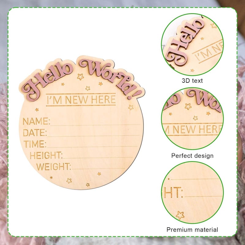 NQEUEPN Baby Announcement Sign Im New Here Wooden Baby Announcement Sign Hello World Newborn Sign Photography Props Welcome Baby Birth Record DecorationWord - Image 4