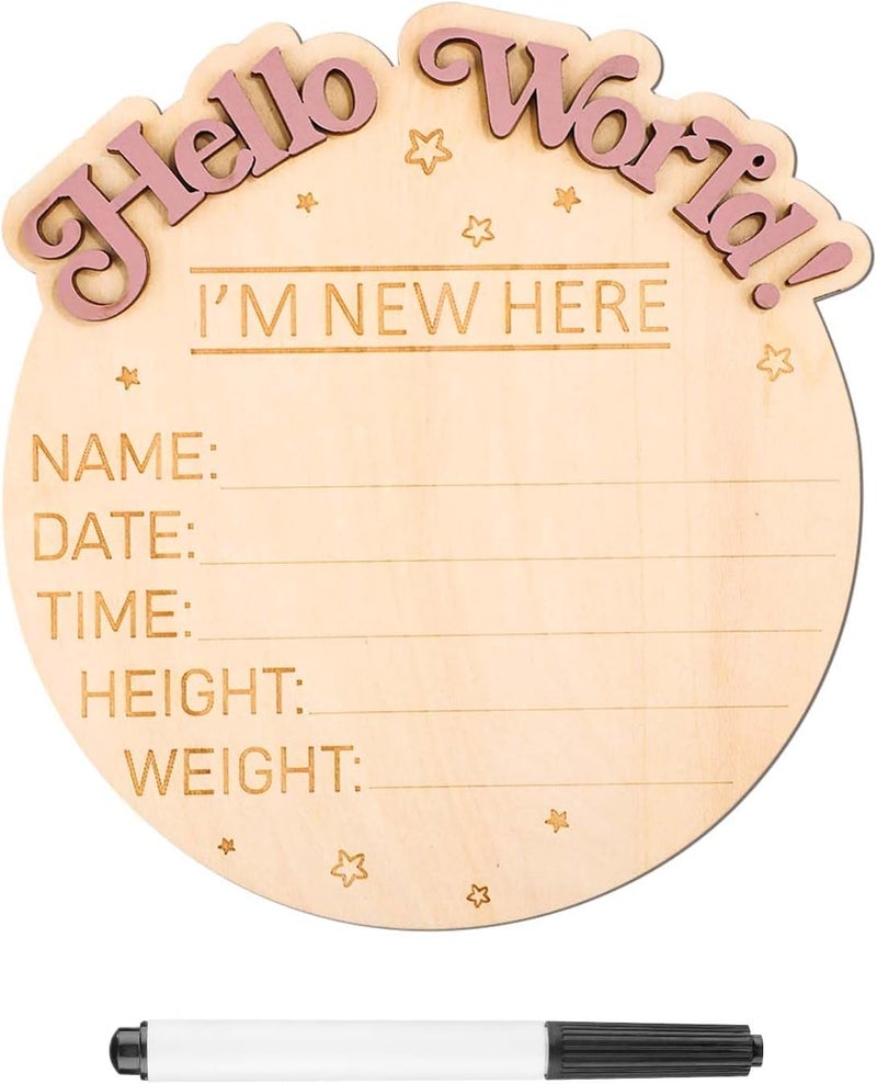 NQEUEPN Baby Announcement Sign Im New Here Wooden Baby Announcement Sign Hello World Newborn Sign Photography Props Welcome Baby Birth Record DecorationWord - Image 1