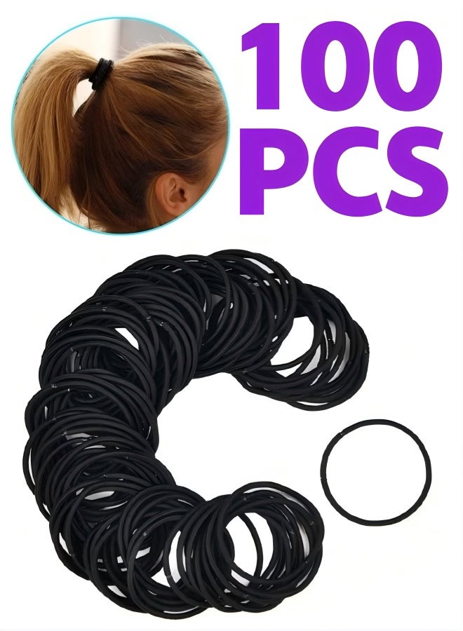 Hair Ties, 100-Piece Elastic Rubber Band Black for Women or Men, Ponytail Holders, Premium Elastic Hair Ties for Thick Hair, Hair Bands for Women's Hair - Image 1