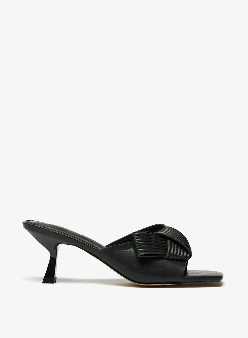 Flora Bella Textured Slip On Sandals with Kitten Heels and Knot Detail