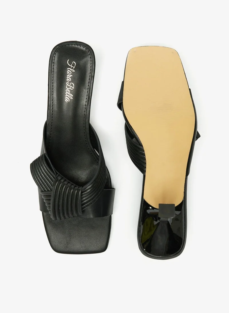 Flora Bella Textured Slip On Sandals with Kitten Heels and Knot Detail