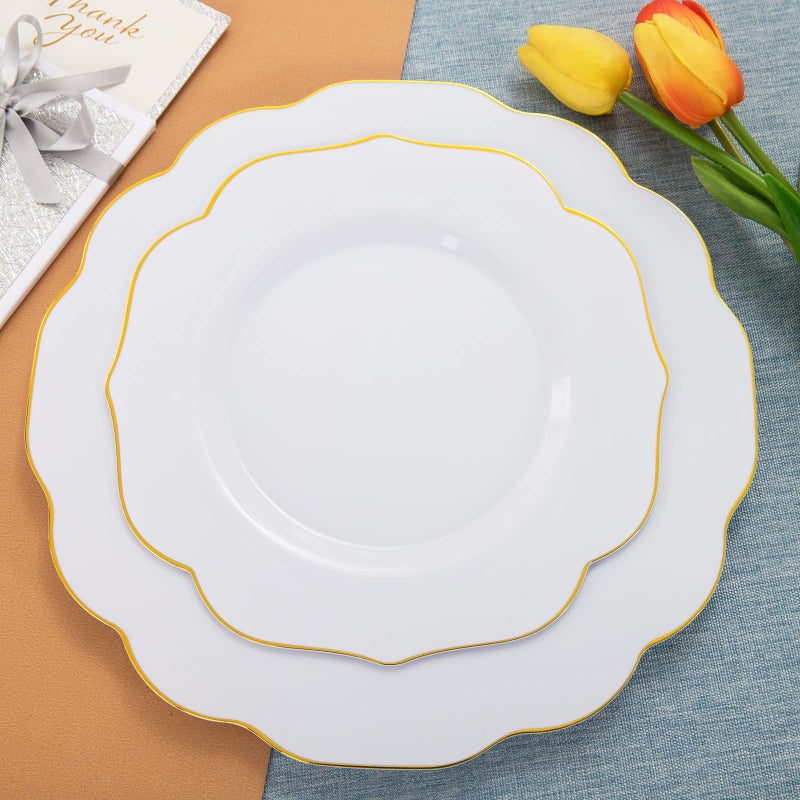 NOCCUR 120PCS Gold Plastic Plates Disposable for 60 Guests - Include 60 Dinner / 60 Dessert Plates Heavy Duty for Wedding&Party - Image 2