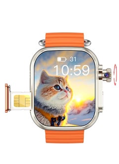 Smart Watch 7-in-1 smart watch from Ultra equipped with a built-in camera, a slot for a SIM card, and multiple applications for both genders, 49 mm size, gold/orange.  - Image 1