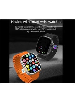 Smart Watch 7-in-1 smart watch from Ultra equipped with a built-in camera, a slot for a SIM card, and multiple applications for both genders, 49 mm size, gold/orange.  - Image 2