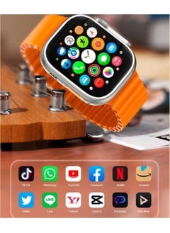 Smart Watch 7-in-1 smart watch from Ultra equipped with a built-in camera, a slot for a SIM card, and multiple applications for both genders, 49 mm size, gold/orange.  - Image 3
