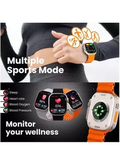 Smart Watch 7-in-1 smart watch from Ultra equipped with a built-in camera, a slot for a SIM card, and multiple applications for both genders, 49 mm size, gold/orange.  - Image 5