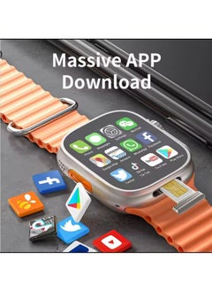 Smart Watch 7-in-1 smart watch from Ultra equipped with a built-in camera, a slot for a SIM card, and multiple applications for both genders, 49 mm size, gold/orange.  - Image 4