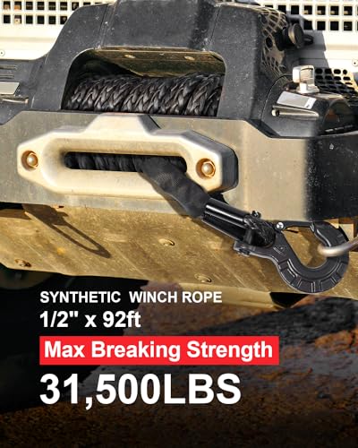 DAYDOOR Synthetic Winch Rope, 1/2 Inch x 92ft 31,500 LBS Synthetic Winch Line, Synthetic Winch Cable for Offroad Vehicle 4WD SUV Jeep Truck, Synthetic Rope with Forged Winch Hook(Gray) - Image 2