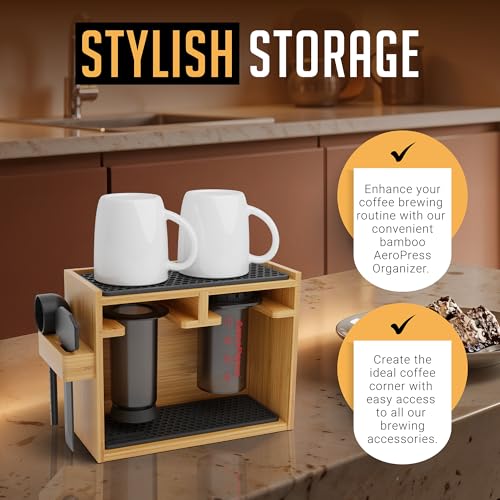 HEXNUB – Bamboo Organizer for AeroPress, Coffee Caddy Station Holds AeroPress Coffee Maker, Accessories, Filters, Cups, Stand includes Dripper Mats (Black) - Image 4