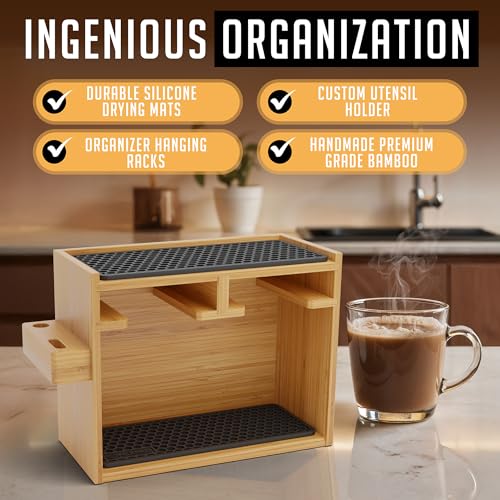 HEXNUB – Bamboo Organizer for AeroPress, Coffee Caddy Station Holds AeroPress Coffee Maker, Accessories, Filters, Cups, Stand includes Dripper Mats (Black) - Image 5