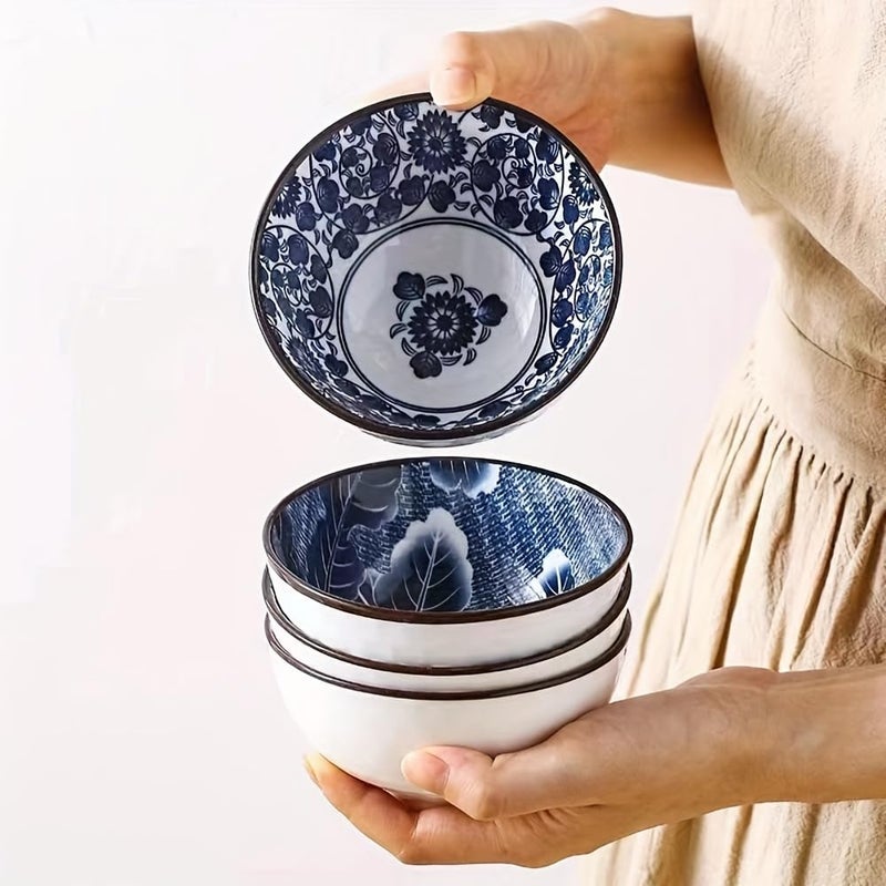FS COOL Colorful Japanese Style Bowls Soup Bowl Japanese Ramen Bowl Set Porcelain Bowls Set Cereal Bowl Set Soup Bowls Ceramic Bowls for Soup Salad and Pasta Set of 4 Random Pattern - Image 3