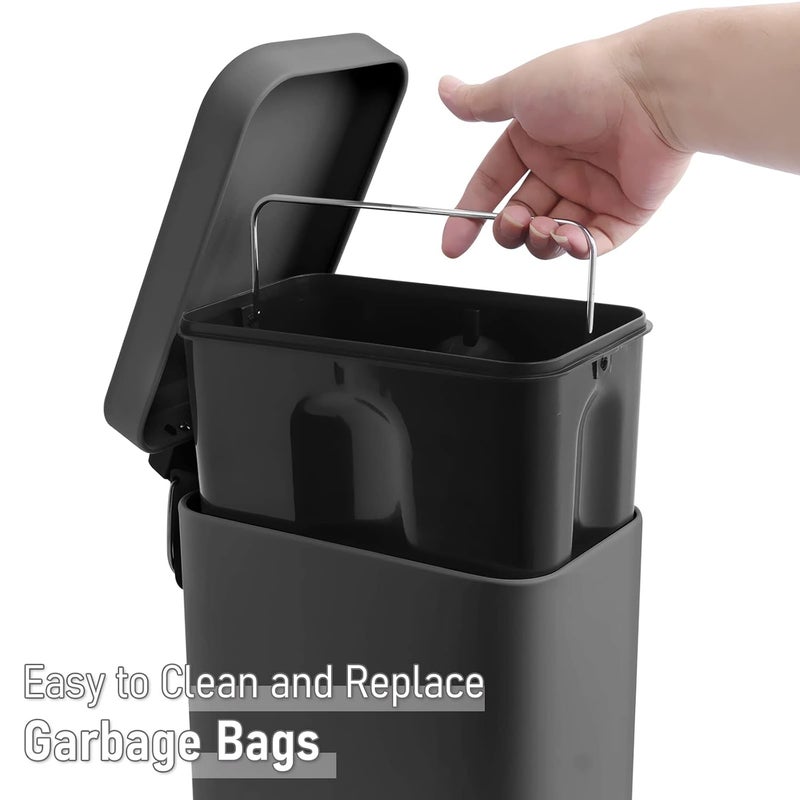 M-Aimee 1.3 Gallon Slim Small Trash Can with Lid Soft Close, Stainless Steel Garbage Can for Bathroom Bedroom Office, Rectangular Step Trash Bin with Removable Inner Waste Basket (Black) - Image 5