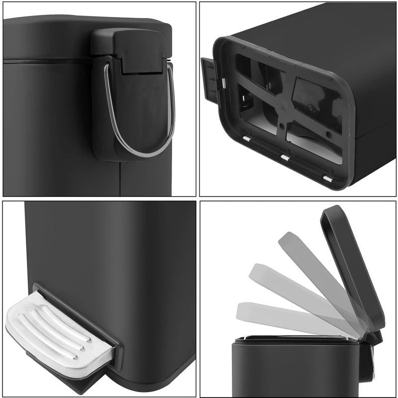 M-Aimee 1.3 Gallon Slim Small Trash Can with Lid Soft Close, Stainless Steel Garbage Can for Bathroom Bedroom Office, Rectangular Step Trash Bin with Removable Inner Waste Basket (Black) - Image 3