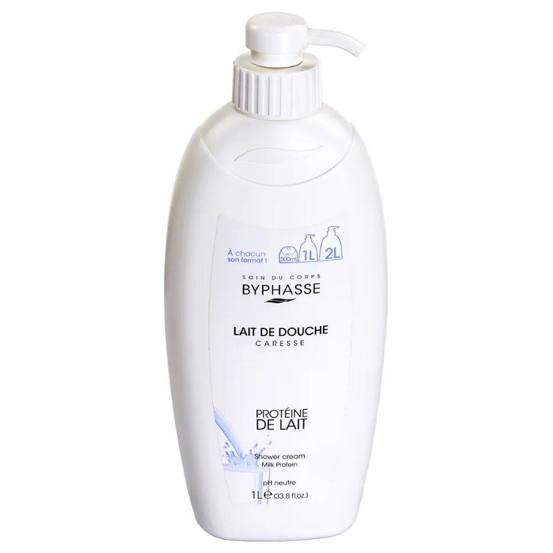 Byphasse Caresse Shower Cream With Milk Protein And pH Neutral Formula- 1Ltr