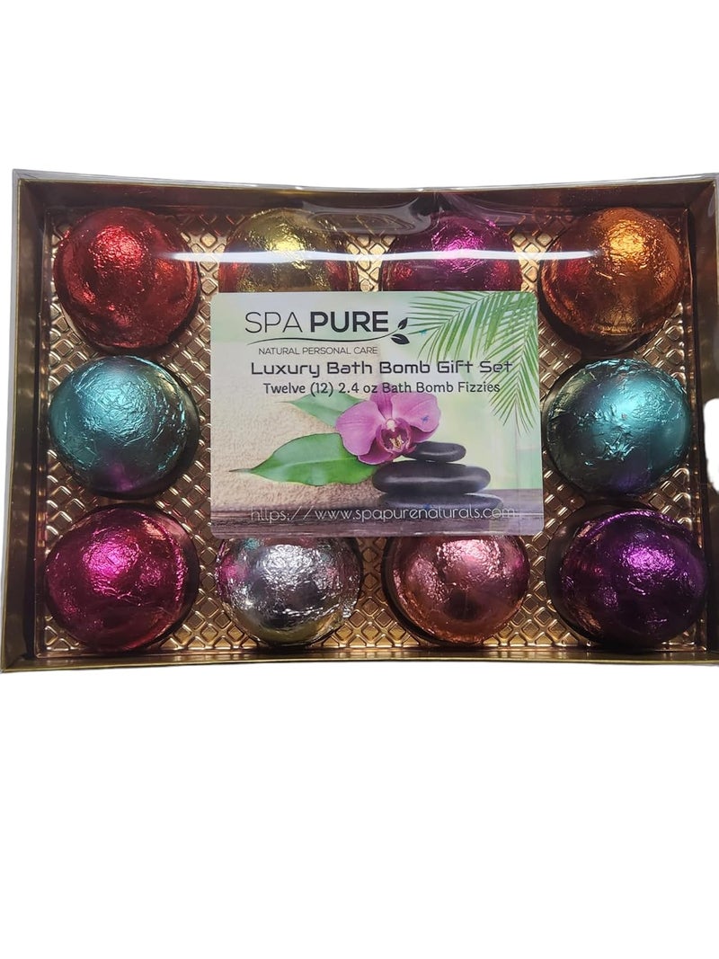 Bath Fizzie Gift Set for Women with 12 foil wrapped 25 oz bath bombs great for dry skin gift for Mom teacher friend GiftHer