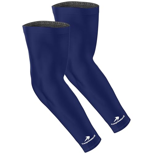 CompressionZ Youth Sports Arm Sleeves | Kids Cooling UV50+ Protection Volleyball Football Basketball Baseball - Boys & Girls Navy Pair Small - Image 1